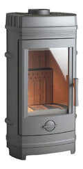 Poele fonte compact 10 kW chaleur rayonnante 250 m3 rendement 75%
