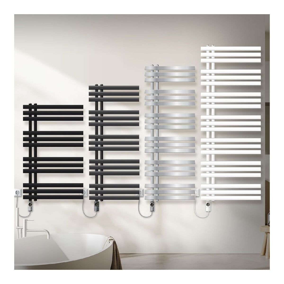 Seche-serviettes electrique 600x1400 mm blanc resistance 900W
