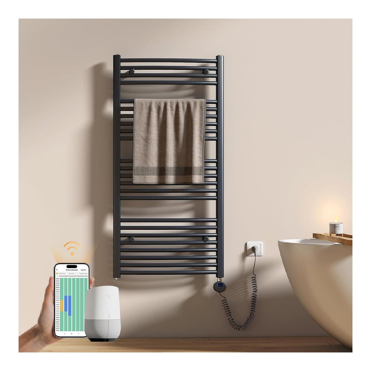 Seche-serviettes courbe 600 W Wi-Fi programmable