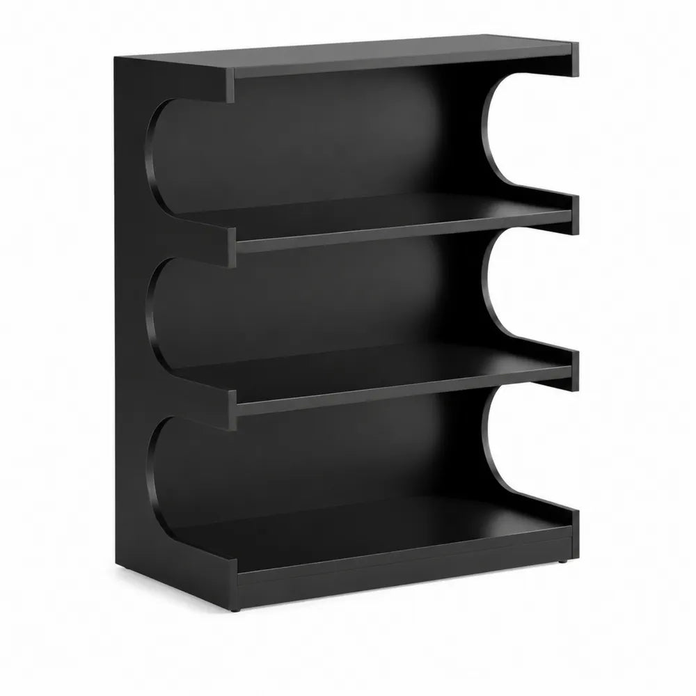Estanter¨ªa de Madera MDF Negra con Forma Curva de 3 Niveles 8