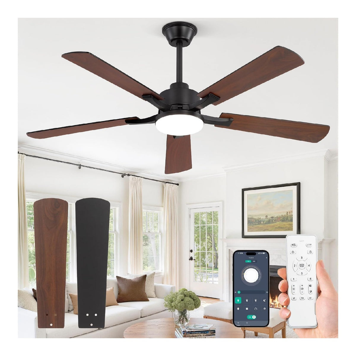 Ventilateur plafond LED 132 cm moteur DC 6 vitesses dimmable APP telecommande