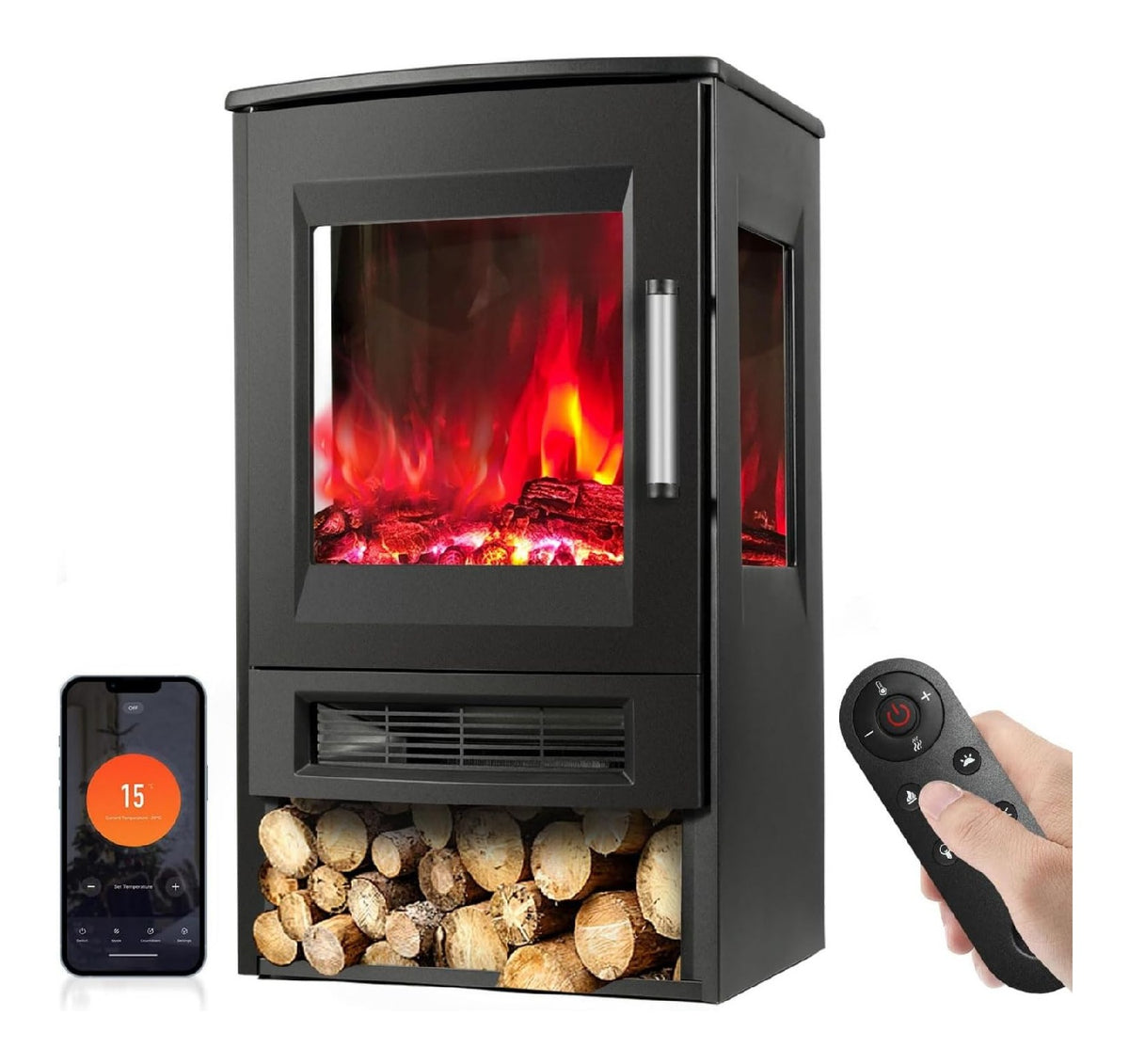 Cheminee murale Wi-Fi 1800 W flammes LED thermostat