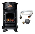 Poele gaz fonte veritable 3,4kW effet feu bois 40-80m2 roulette