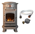 Poele gaz fonte marron miel 3,4kW effet bois complet 40-80m2