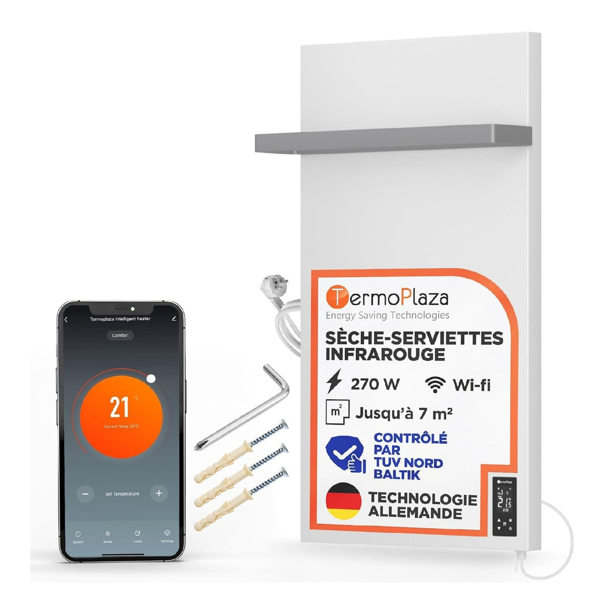 Panneau infrarouge salle de bain 270 W porte-serviettes