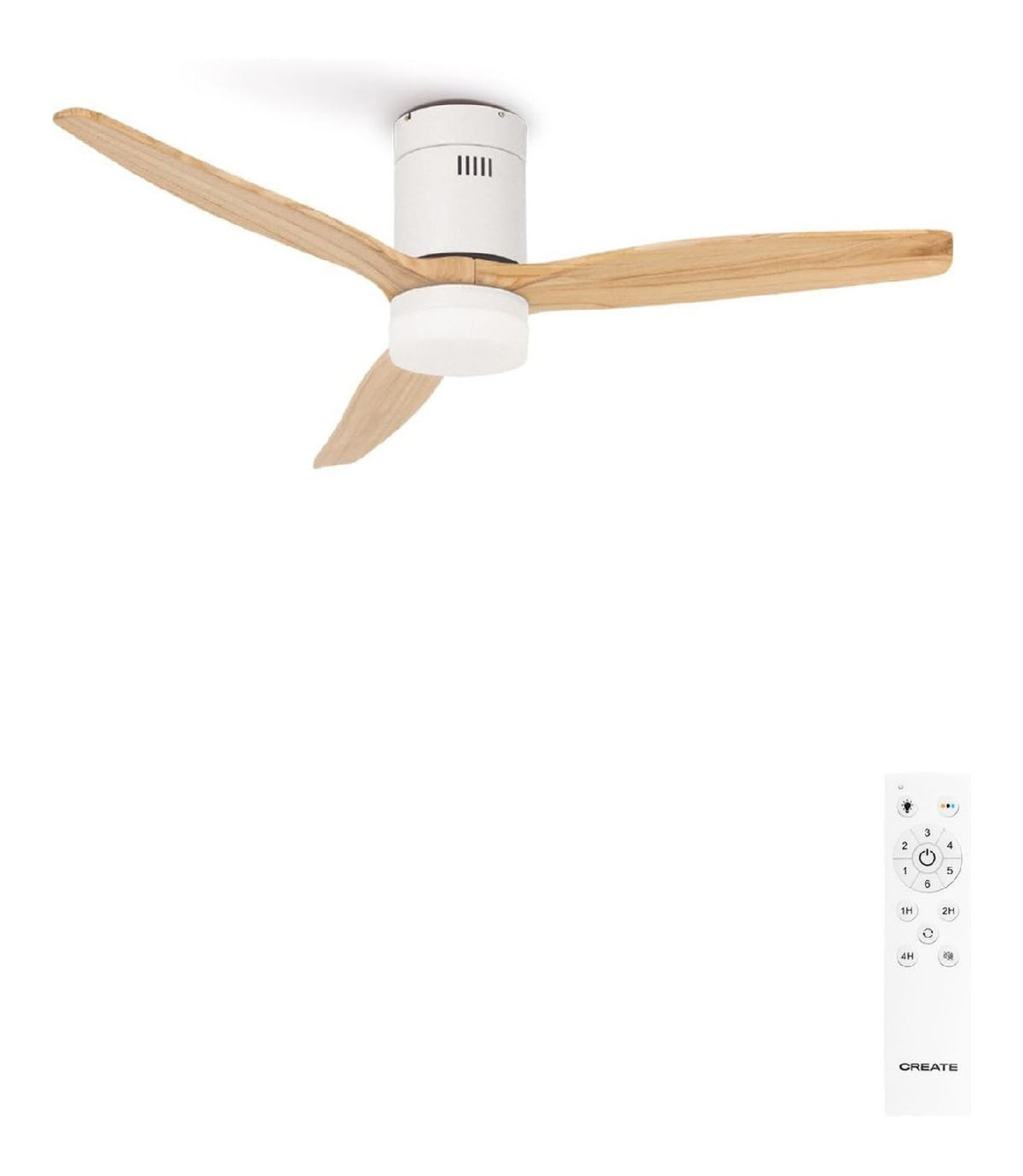 Ventilateur plafond 132 cm ABS lumiere LED 3 teintes 6 vitesses double hauteur