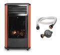 Poele gaz mobile 3,4kW rouge noir 3 niveaux effet feu bois complet