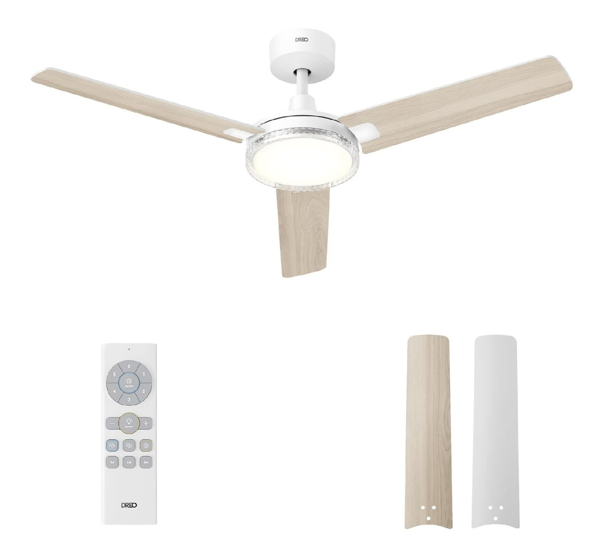 Ventilateur plafond 132 cm LED dimmable 5 teintes 6 vitesses minuterie 8h