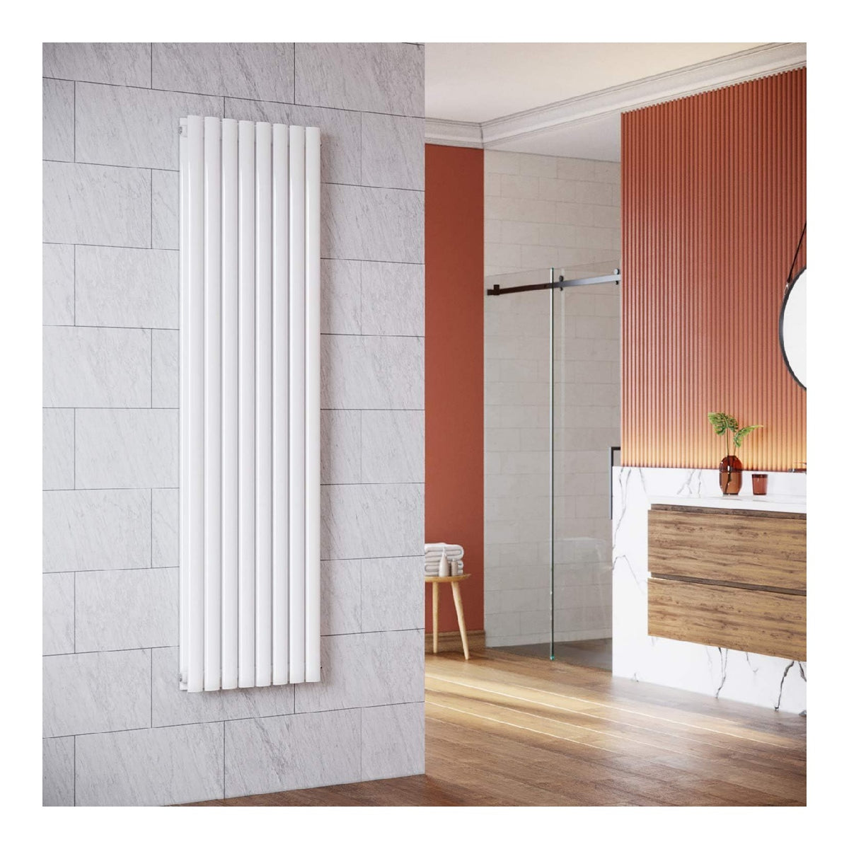 Radiateur tube vertical blanc 1800x472 mm double rangee 1492W