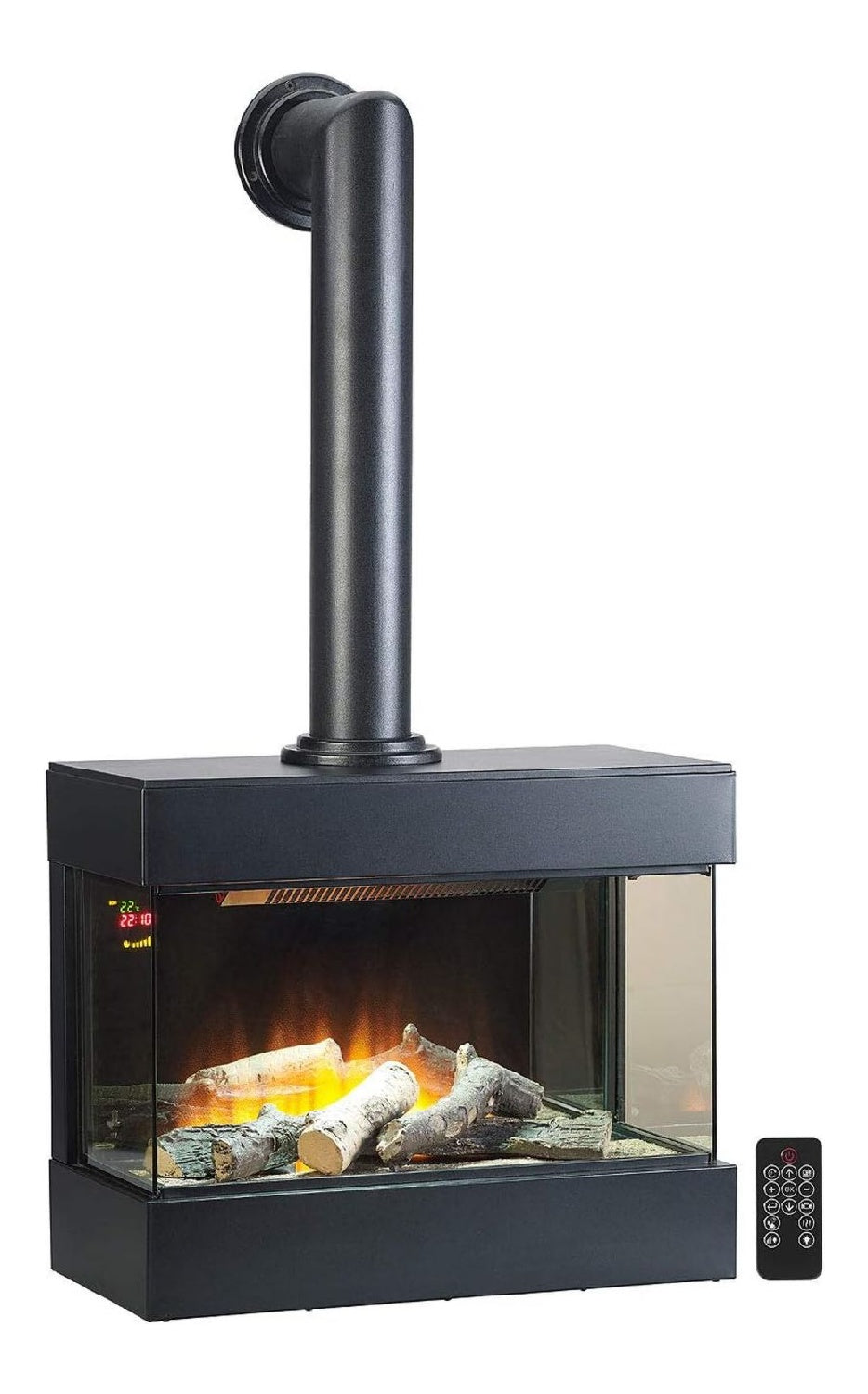 Cheminee murale 2000 W effet feu 3D vitre extra large