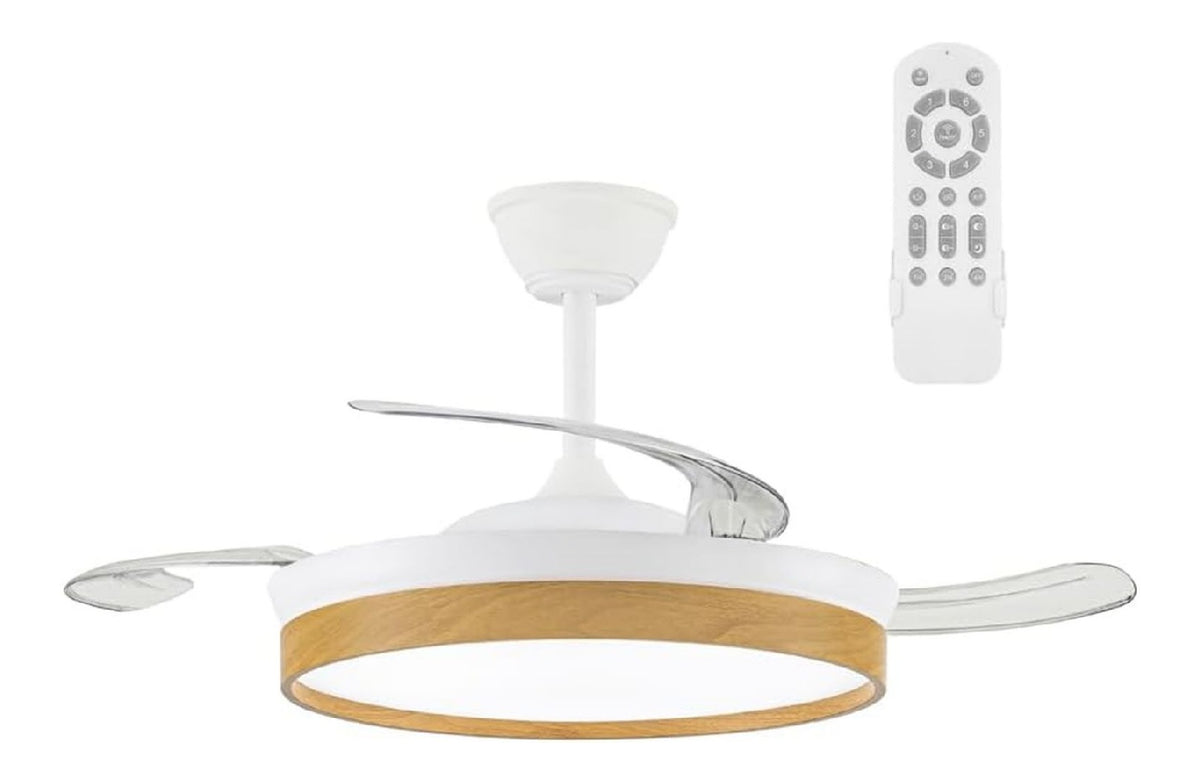 Ventilateur plafond pales retractables 106 cm LED 45W dimmable telecommande 6 vitesses