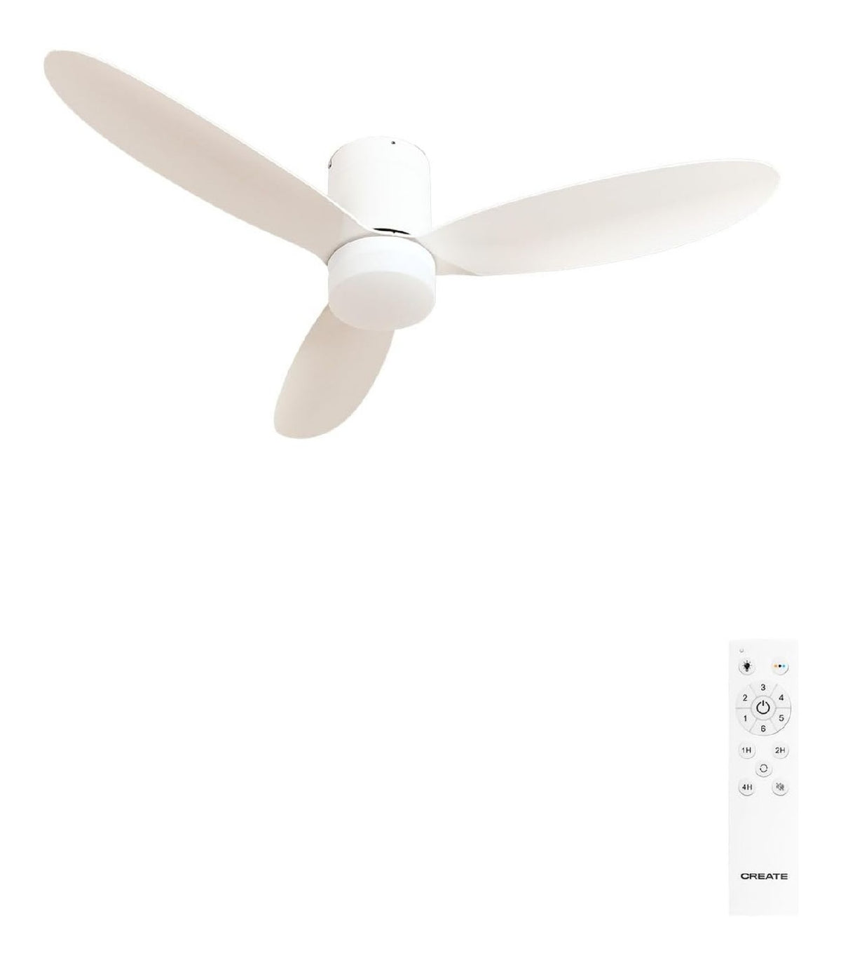 Ventilateur plafond 132 cm blanc LED 3 teintes 6 vitesses telecommande ete hiver