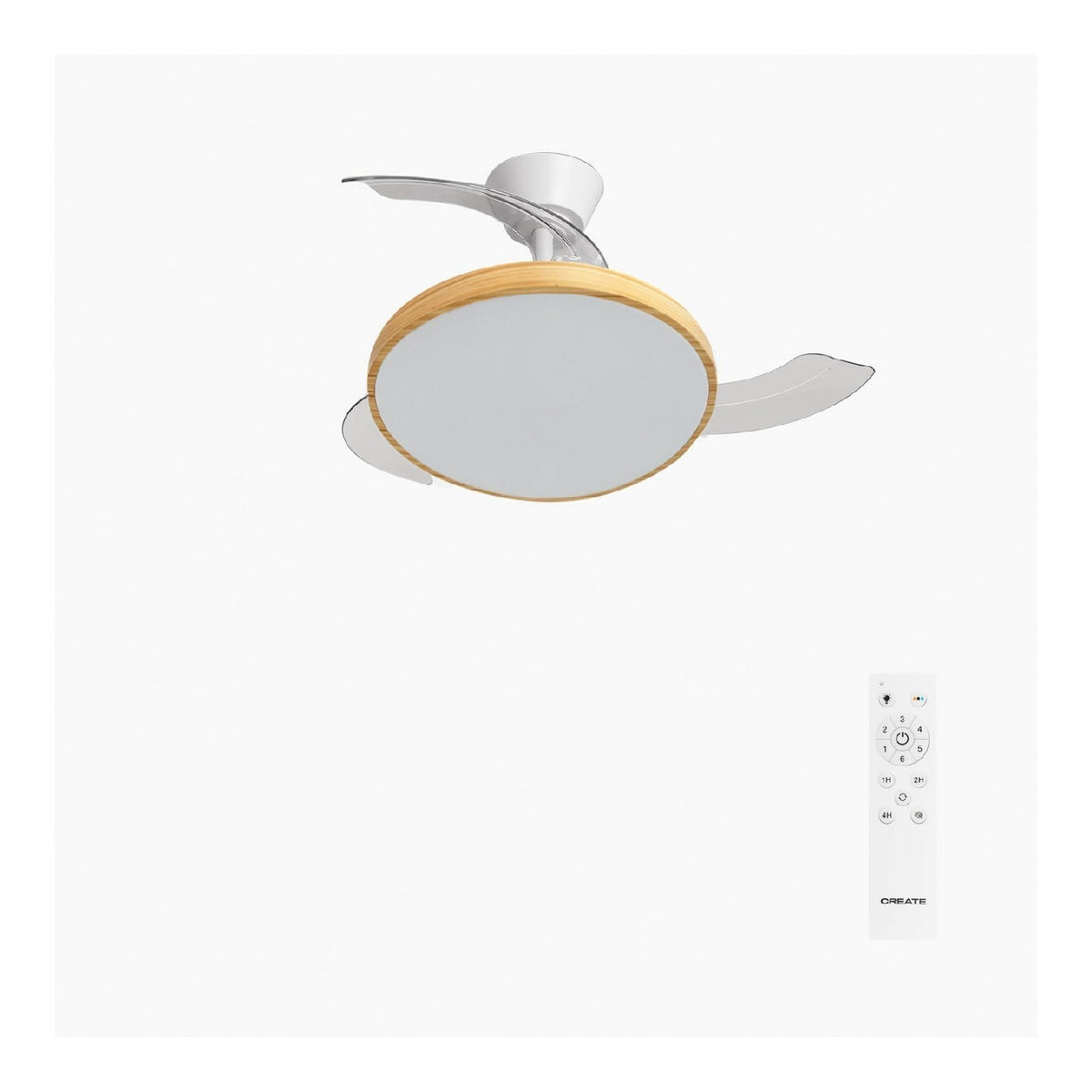 Ventilateur plafond pales retractables 91 cm LED 3 teintes ete hiver telecommande