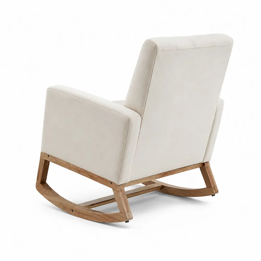 Silla Mecedora de Tela Beige con Base de Mader