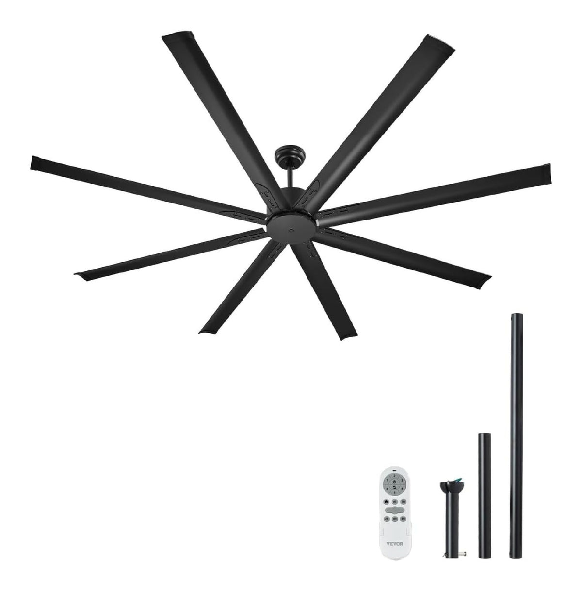Ventilateur plafond 214 cm 8 pales aluminium sans lumiere telecommande 6 vitesses