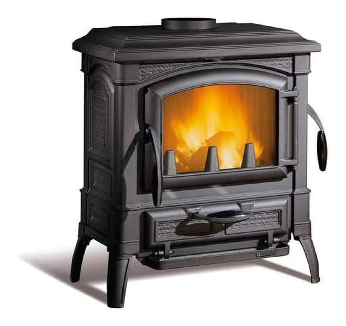 Poele en fonte massif 7,3 kW classe A chambre refractaire vue feu