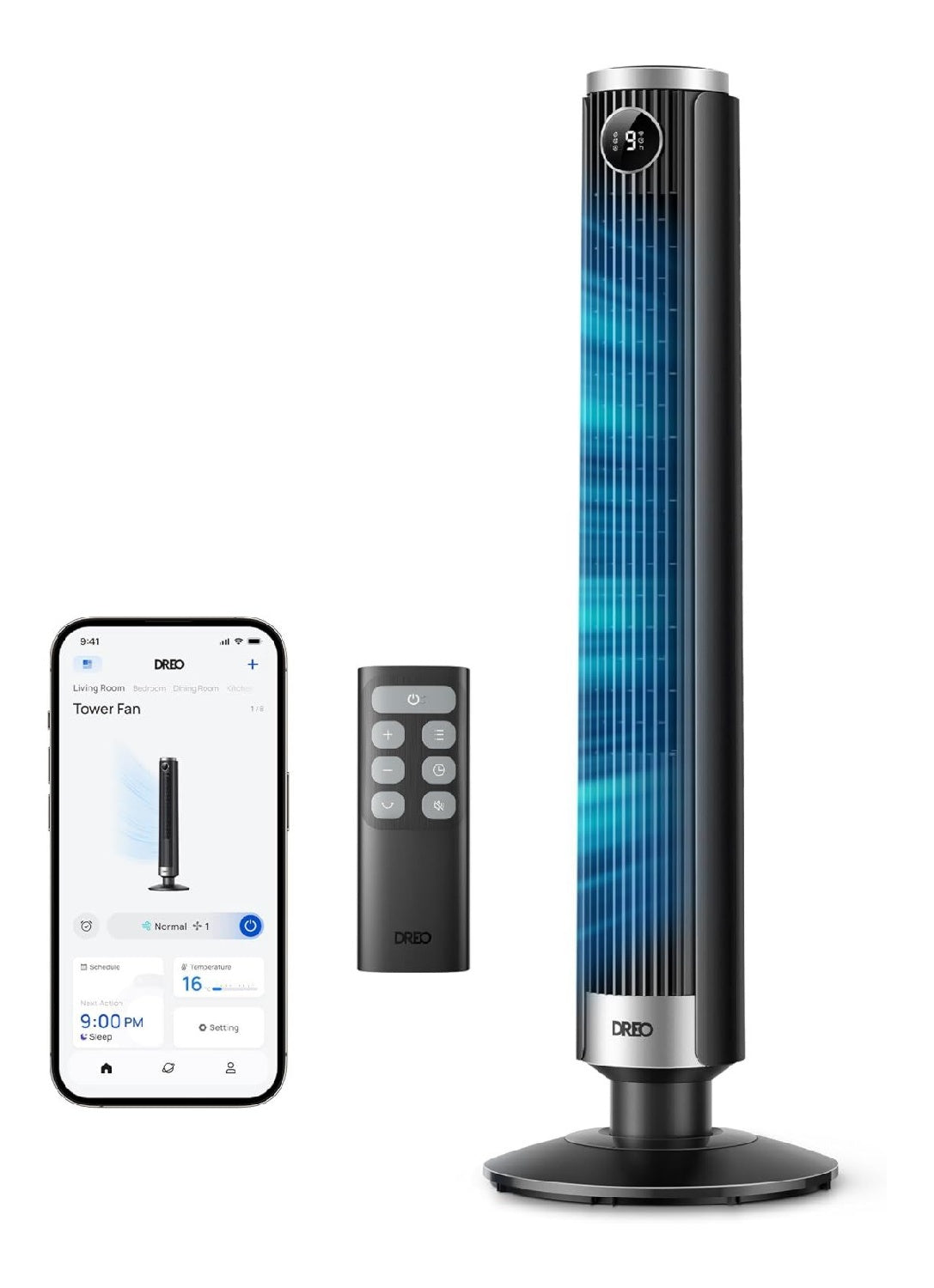 Ventilateur colonne intelligent hauteur reglable 102-114 cm 90 degres 20 dB
