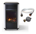 Poele gaz mobile 3,4kW blanc noir flammes vives 40-80m2 complet