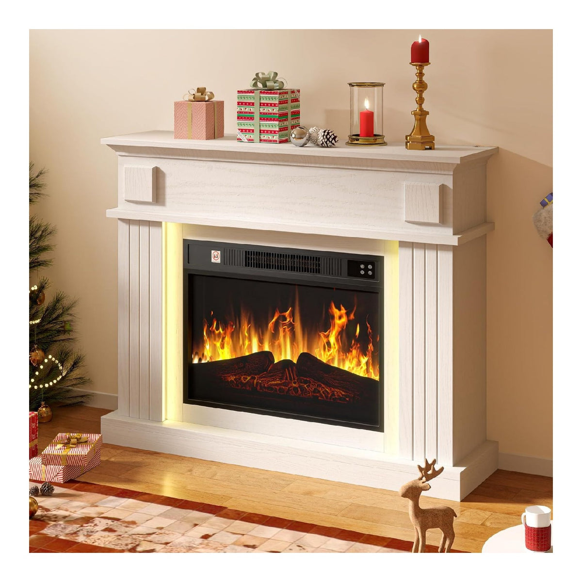 Cheminee sur pied 2000 W flamme 3D telecommande thermostat