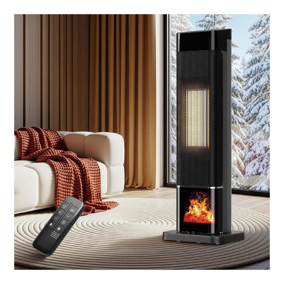 Radiateur ceramique portable 1500W flamme 3D oscillation 90