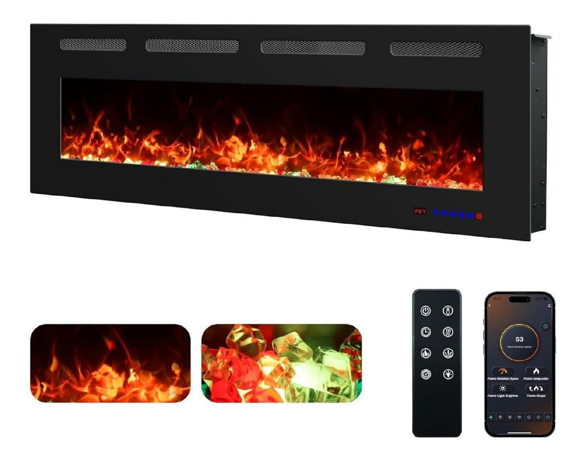 Cheminee electrique murale 127 cm 13 couleurs de flamme