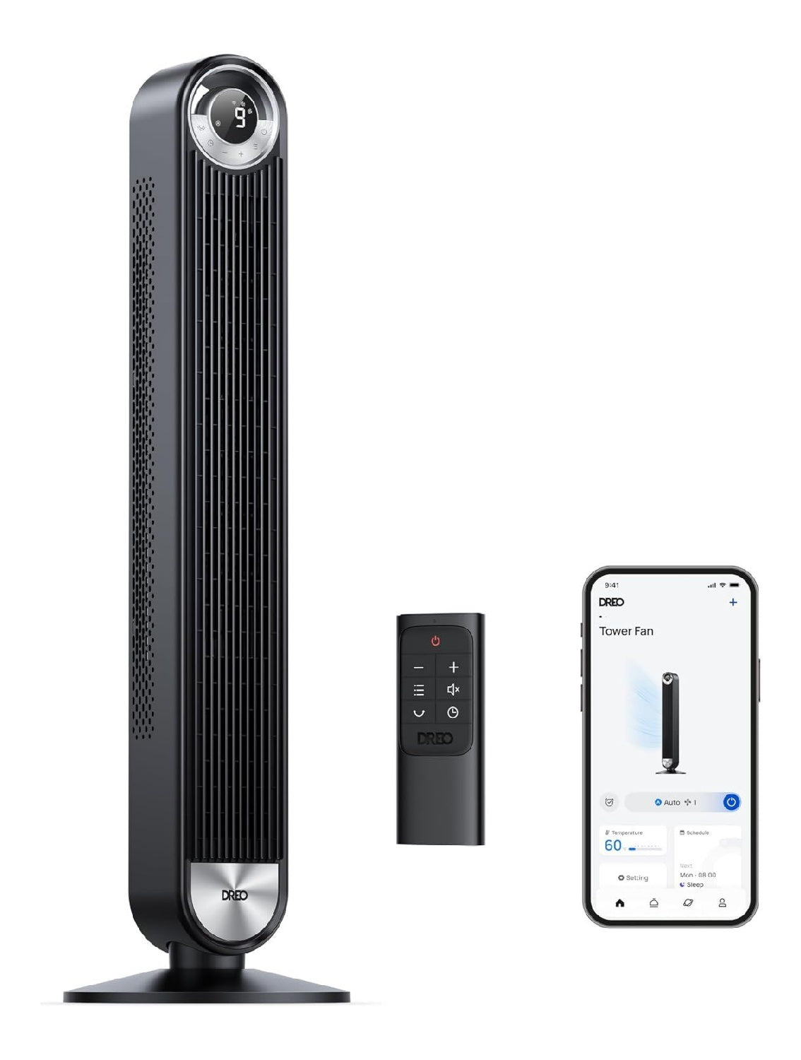 Ventilateur tour intelligent 106cm WiFi voix 7,92 m/s 9 vitesses 12h LED