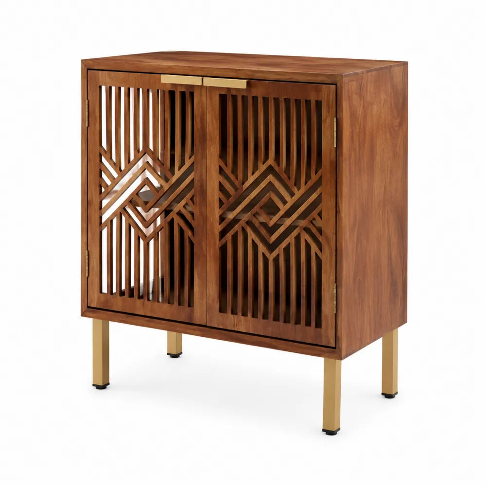 Aparador de Madera de Acacia con Puerta Geom¨¦trica y Patas de Me