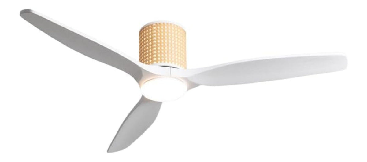 Ventilateur plafond rotin 132 cm double lumiere LED 6 vitesses telecommande