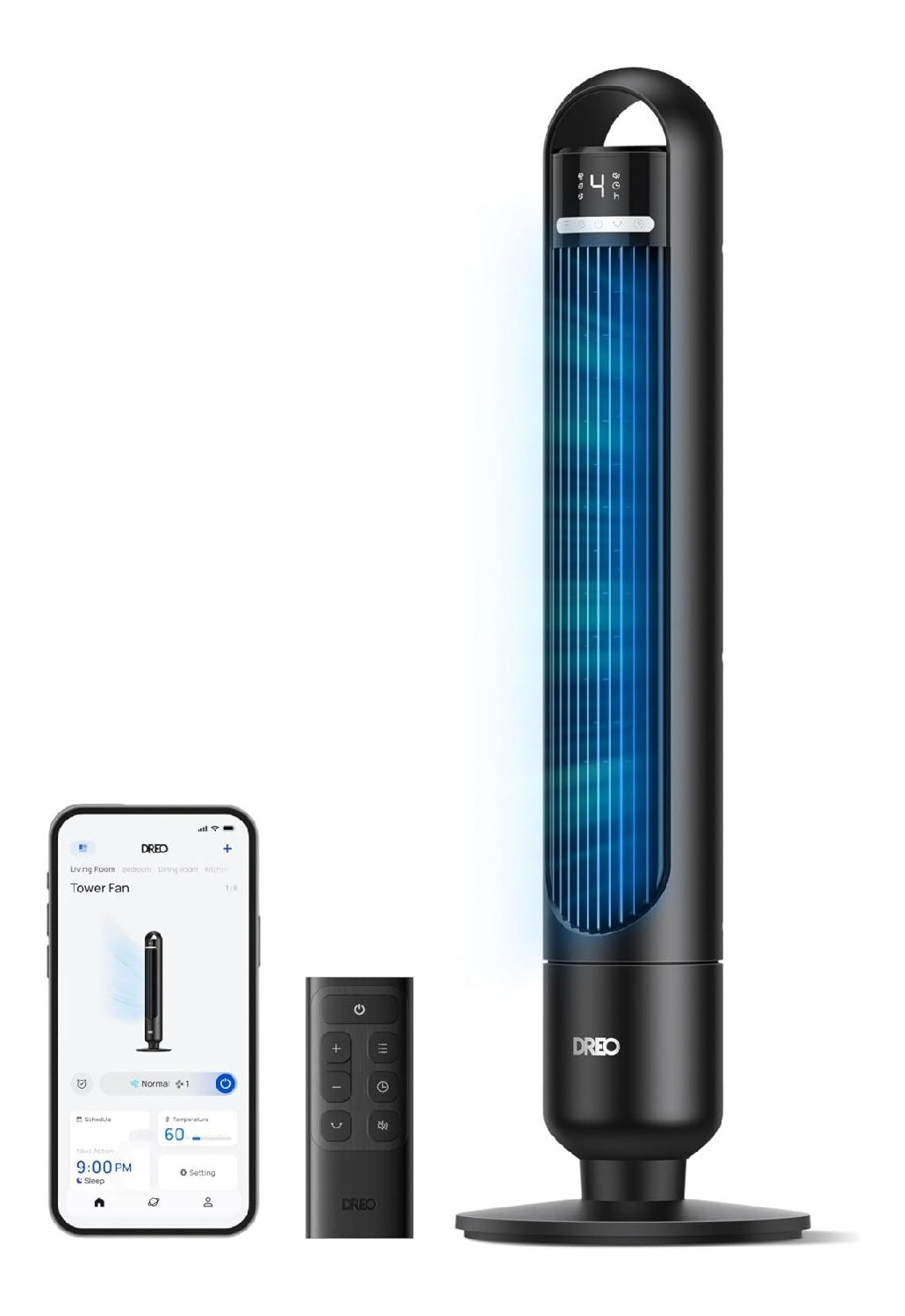 Ventilateur colonne intelligent 91cm silencieux 28dB 8,8m portee vocale
