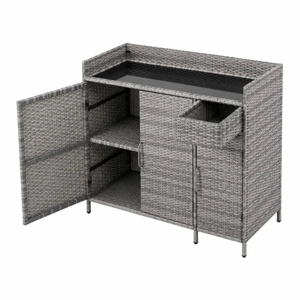 Mueble de exterior de rat¨¢n sint¨¦tico gris con estante