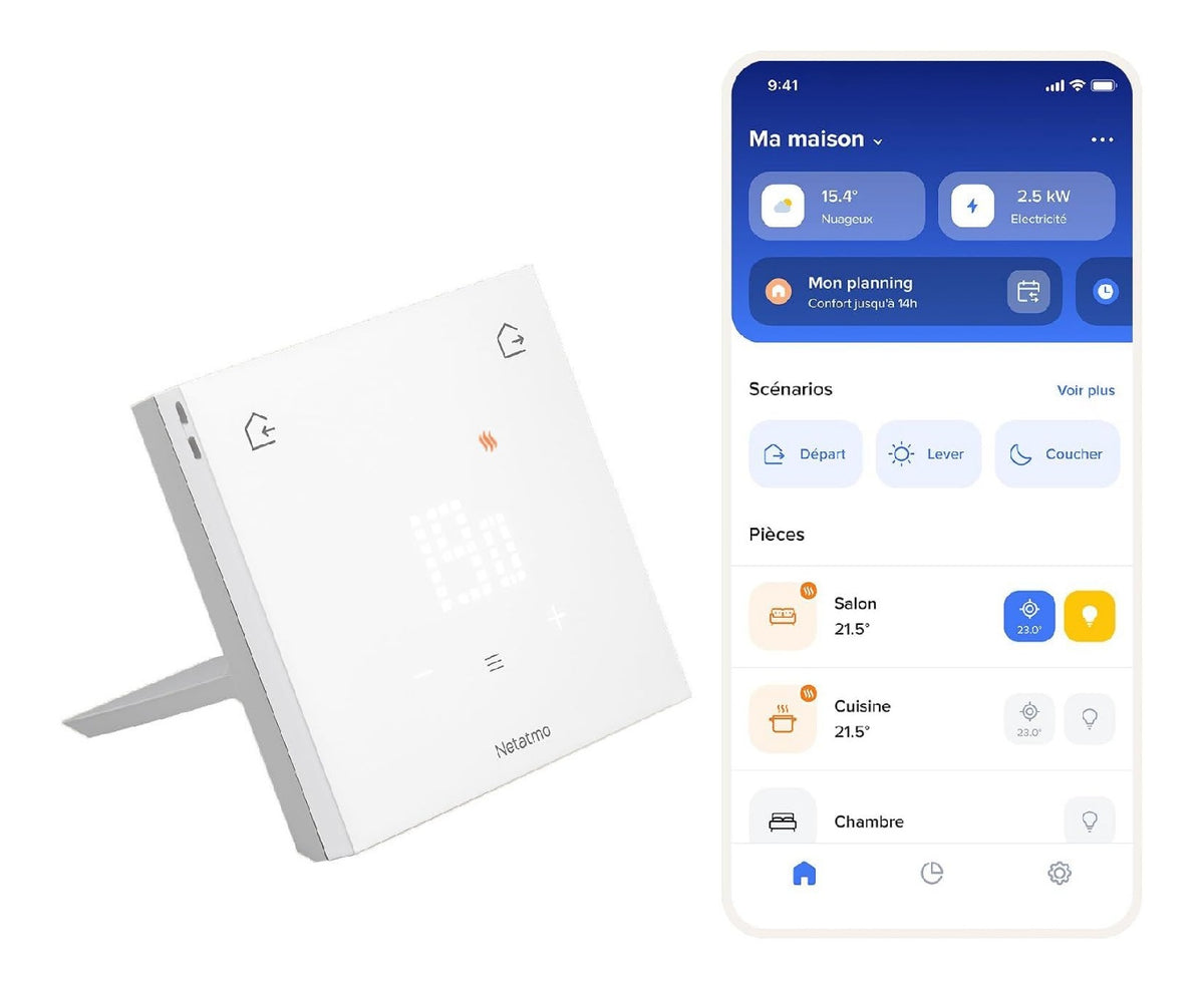 Thermostat connecte chauffage individuel sans fil filaire Matter WiFi 2,4 GHz